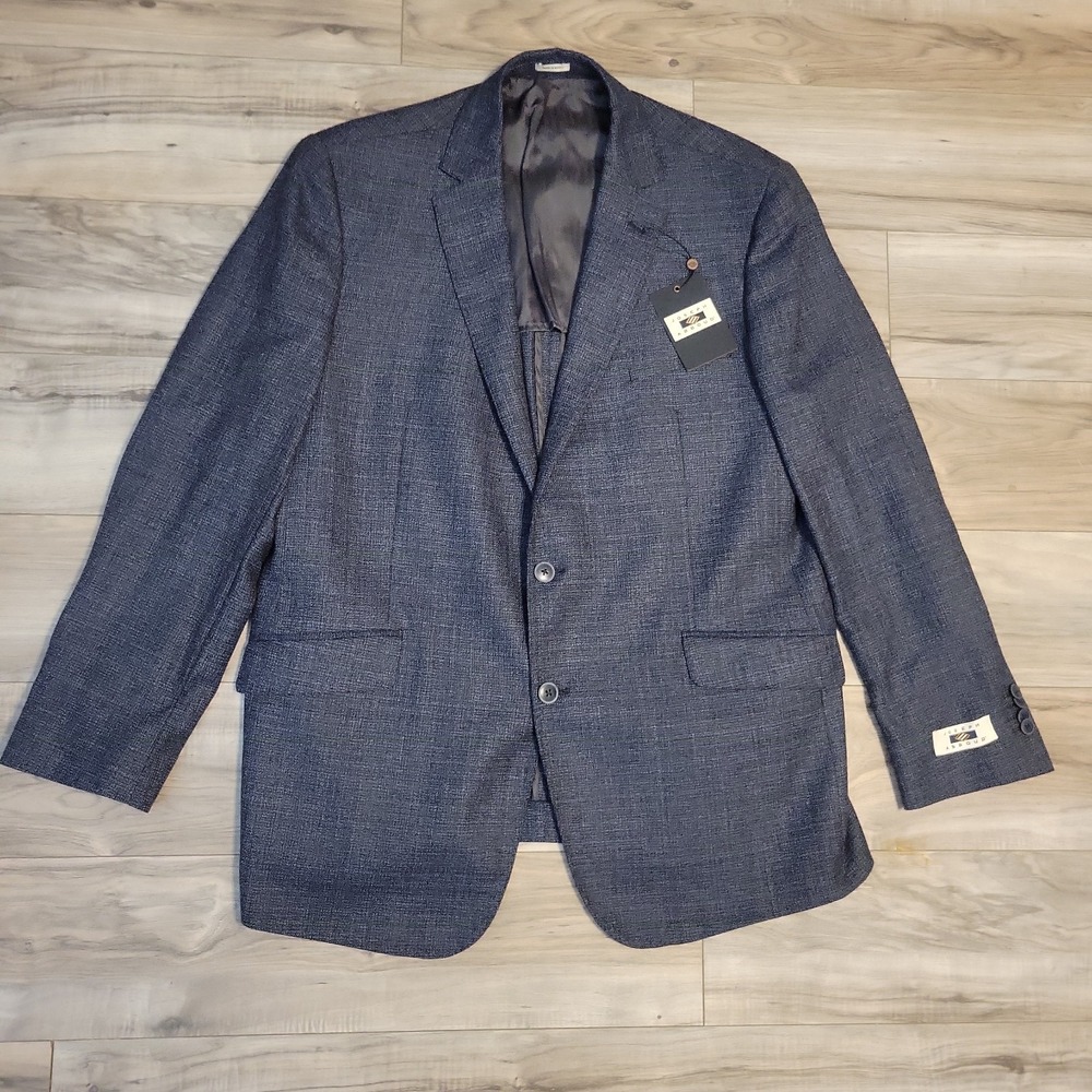 Joseph Abboud Heritage Blazer Mens 46L Blue Blue Wool Reda 2-Button Sport Coat